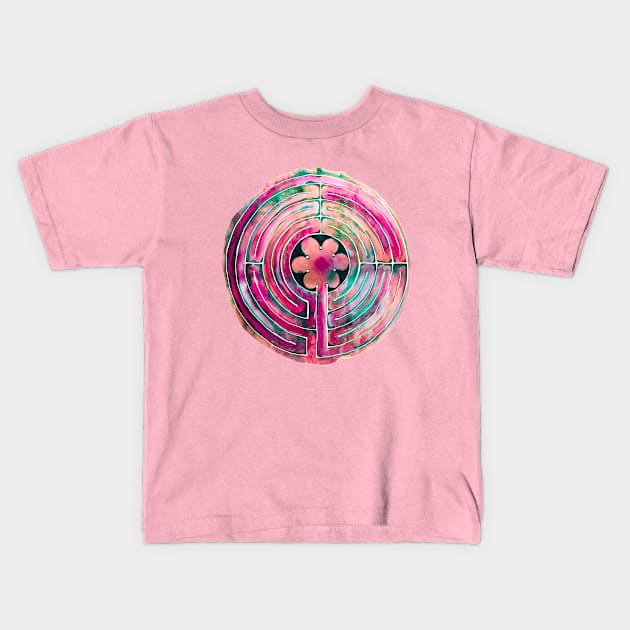 Chartres Watercolor Labyrinth Maze Kids T-Shirt by Heartsake